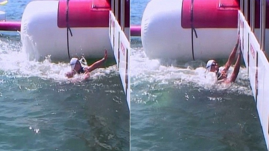 بالفيديو .. سباحة فرنسة تحاول إغراق منافستها في سباق بالأولمبياد على خط النهاية