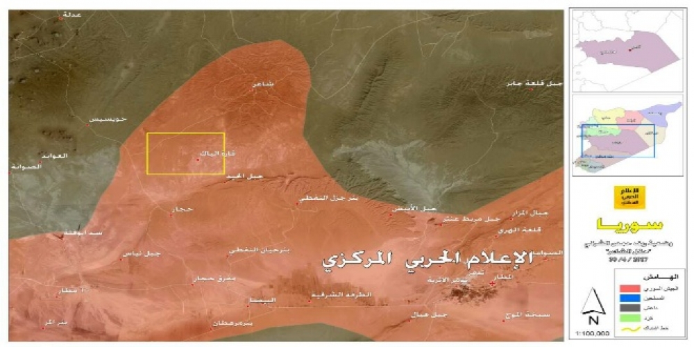 بالخريطة.. وضعية السيطرة على منطقة قارة باك والنقاط المحيطة في ريف حمص