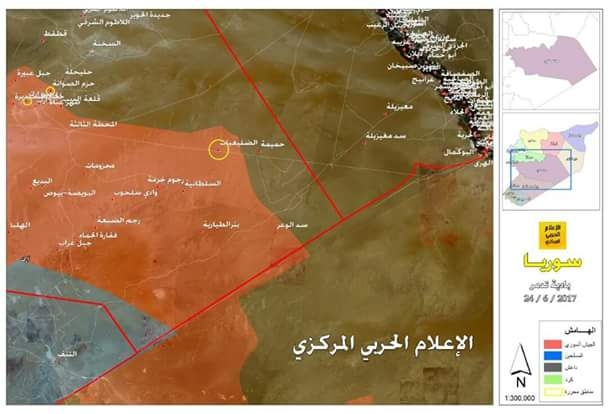 بالخريطة  .. وضعية بادية تدمر بعد تقدم الجيش السوري والحلفاء وسيطرتهم على منطقة الضليعات -حميمة