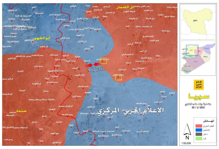 بالخريطة.. الجيش وحلفاؤه يحاصرون المسلحين في جيب تبلغ مساحته أكثر 1200 كم2 بالقرب من مطار ابو الضهور 