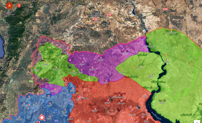 وضعية السيطرة في منطقة عفرين في ريف حلب الشمالي