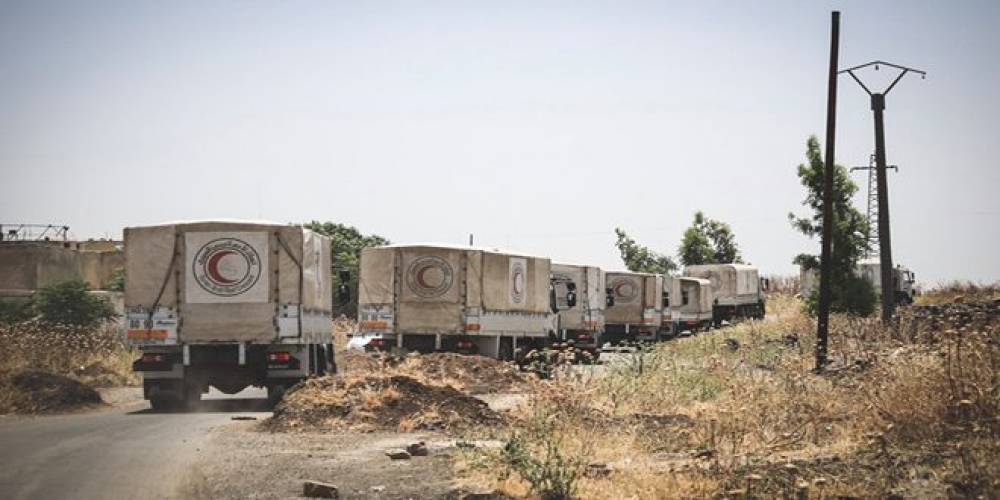 الهلال الأحمر العربي السوري يدخل سللاً غذائية إلى عدد من بلدات ريف درعا
