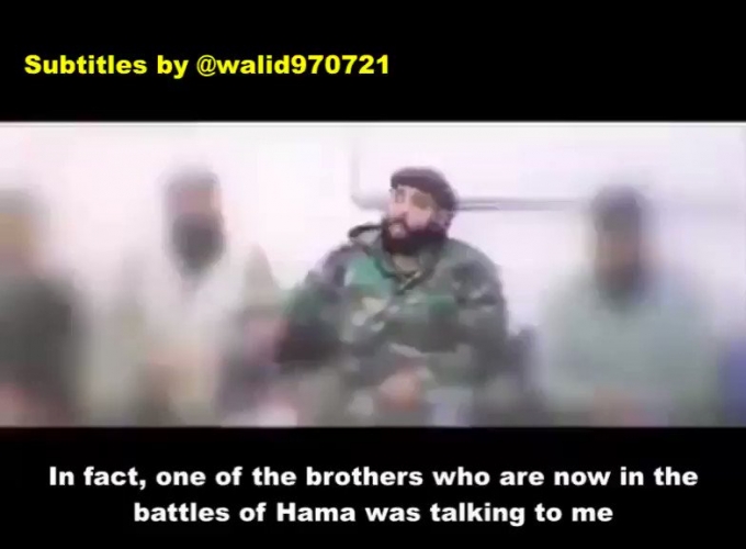 بالفيديو .. الإرهابي المحيسني يزعم قيادة الرسول (ص) لمعارك ريف حماة..!!؟