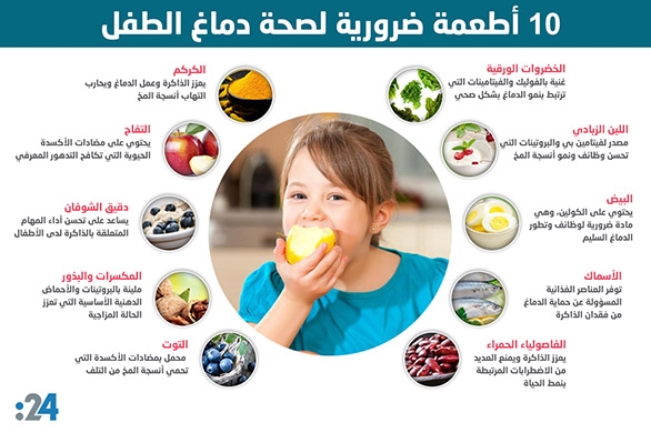  إنفوغراف: 10 أطعمة ضرورية لصحة دماغ الطفل