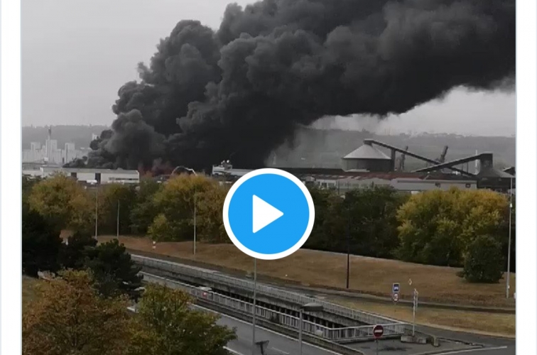 بالفيديو: حريق كبير بمصنع كيميائي في روان الفرنسية