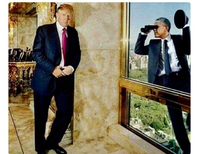 أوباما يتجسس على ترامب في صورة غرد بها الأخير على تويتر