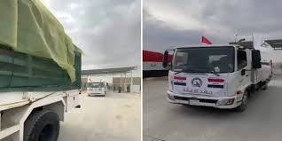 دخول قافلتي مساعدات عراقية وأردنية من 247 شاحنة محملة بالمواد الإغاثية للمتضررين من الزلزال