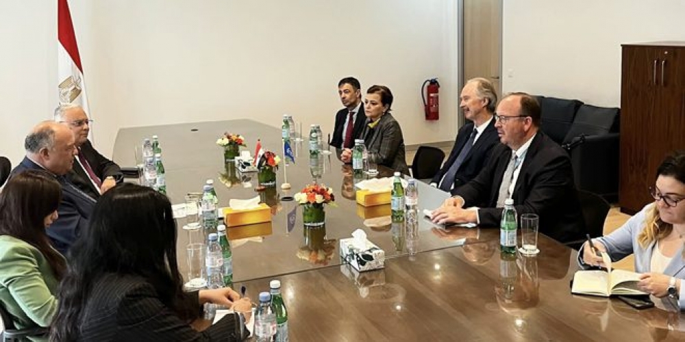 وزير خارجية مصر يبحث مع بيدرسون في جنيف سبل حل الأزمة في سورية