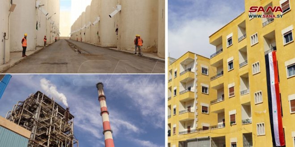 وضع المجموعة الأولى في المحطة الحرارية وصومعة تل بلاط بالخدمة بعد إعادة تأهيلهما وافتتاح 10 أبنية سكنية في مساكن هنانو في حلب