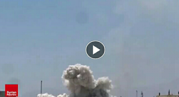 بالفيديو ..  الجيش السوري يستهدف مواقع ارهابيي النصرة في عين ترما بصواريخ أرض  ارض شديدة الإنفجار