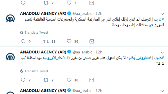 الأناضول تعتبر تنظيم جبهة النصرة الارهابي معارضة عسكرية و هذا و صفها للفصائل