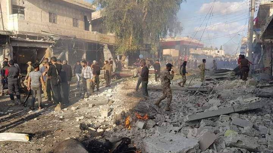 اصابة عدد من المدنيين جراء تفجير انتحاري إرهابي في مدينة تل أبيض بريف الرقة 