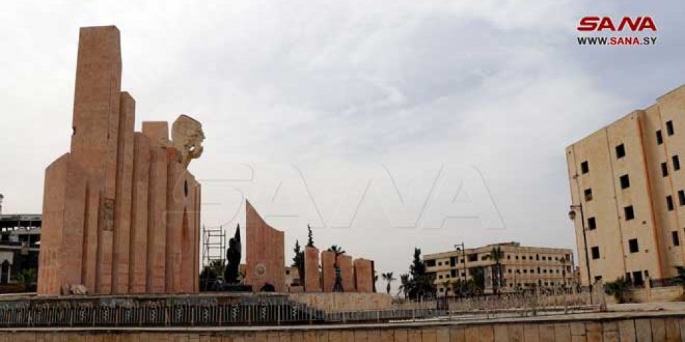 إعادة تأهيل دوار الحمامة والنصب التذكاري لمدخل مدينة درعا الشرقي