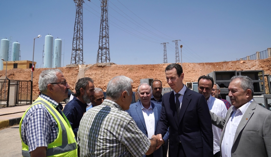 الرئيس الأسد يشارك في انطلاق عمليات الضخ الفعلية والدائمة لمحطة تل حاصل بريف حلب