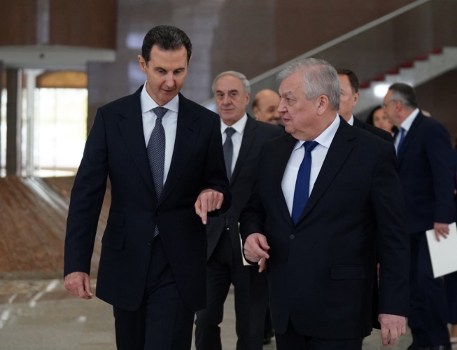 الرئيس بشار الأسد يستقبل ألكسندر لافرنتييف المبعوث الخاص للرئيس الروسي فلاديمير بوتين والوفد المرافق له