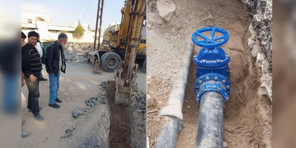 المؤسسة العامة لمياه الشرب في دمشق وريفها تعيد تأهيل شبكة مياه قرية( حزة ) بالغوطة الشرقية