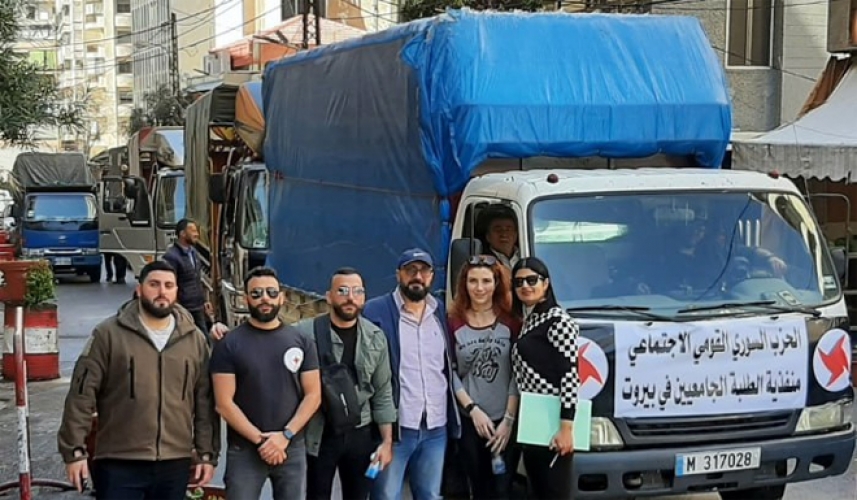قافلة مساعدات من الحزب السوري القومي الاجتماعي في لبنان إلى متضرري الزلزال في حلب