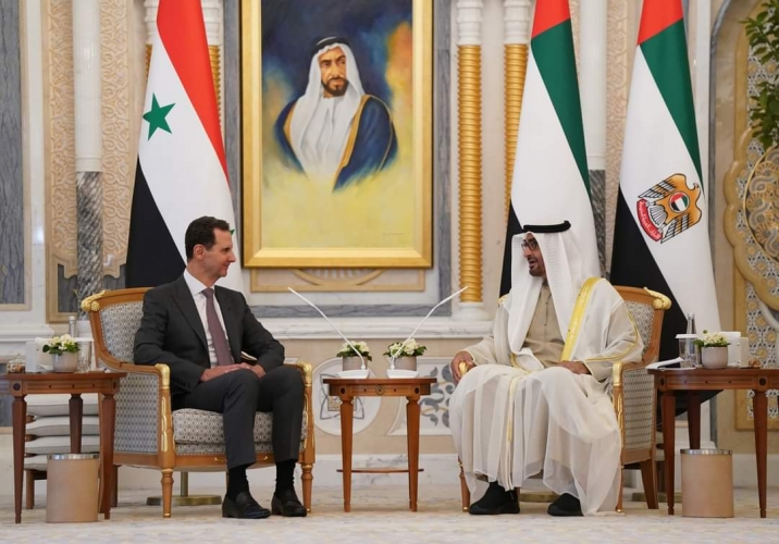 الرئيس بشار الأسد وسمو الشيخ محمد بن زايد آل نهيان يبدأن جلسة مباحثات رسمية في قصر الوطن في العاصمة الإماراتية أبو ظبي
