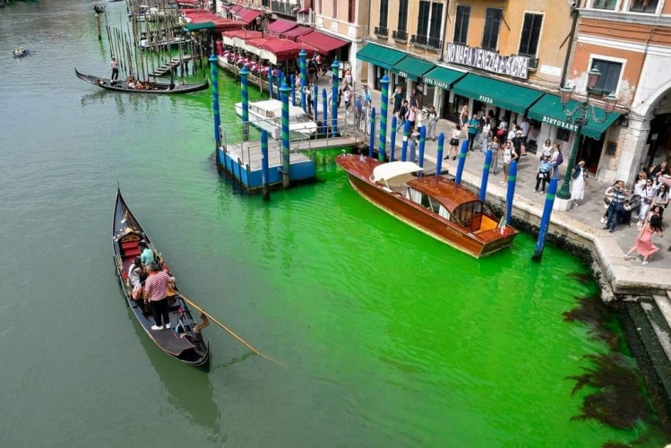 تحول لون المياه في البندقية إلى الأخضر يثير حيرة سكان المدينة 